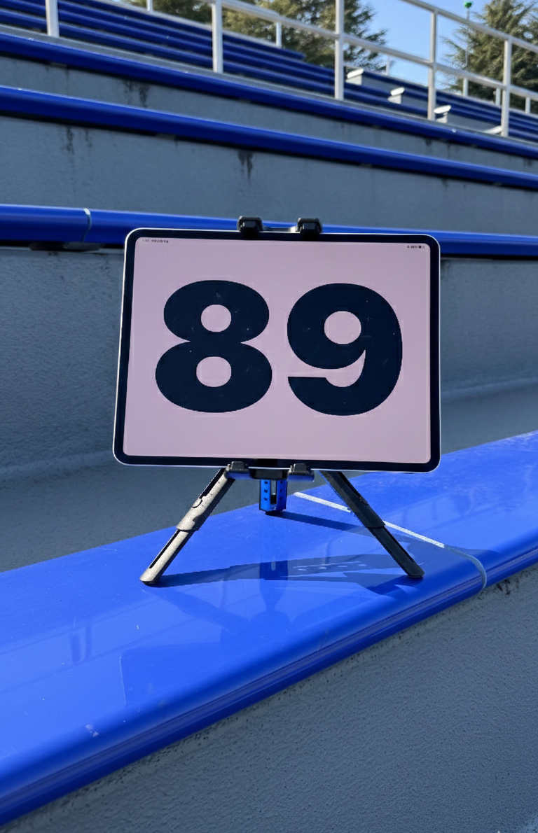 SunnyPitch showing 89th minute on a stadium touchline